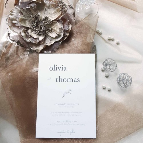 Elegant Modern Boho Black White Orchid Wedding Invitation