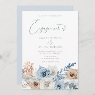 Elegant Modern Boho Blue Engagement Party Invitation