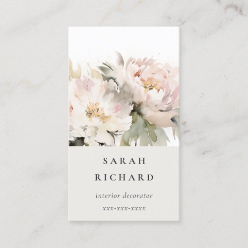 Elegant Modern Boho Blush Poenies Floral Business Card
