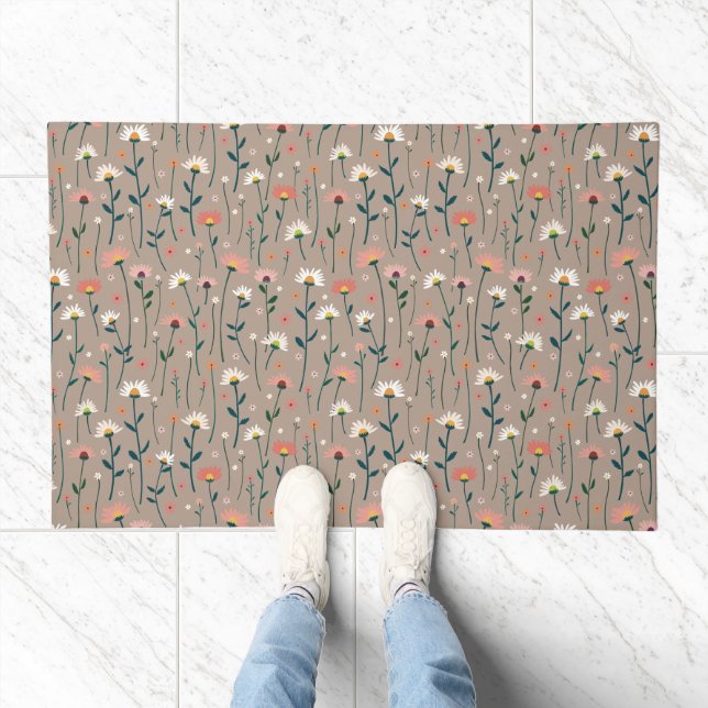 Elegant Modern Boho Daisy Pattern Doormat (Indoor)