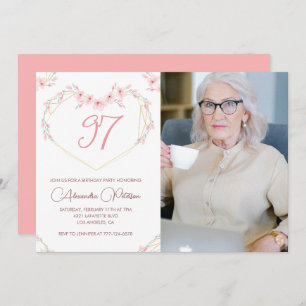 Elegant Modern Boho Floral Photo 97th birthday Invitation