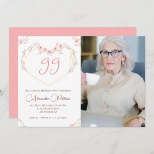Elegant Modern Boho Floral Photo 99th birthday Invitation