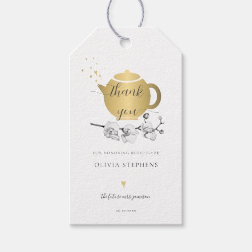 Elegant Modern Boho Gold Hearts Orchids Bridal Tea Gift Tags