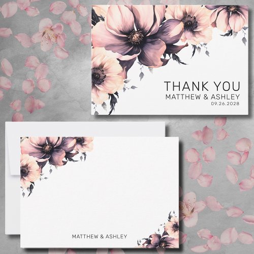 Elegant Modern Boho Pink Floral Wedding Thank You Card