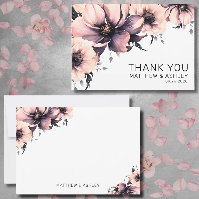Elegant Modern Boho Pink Floral Wedding Thank You Card | Zazzle