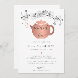 Elegant Modern Boho Rose Gold Orchids Bridal Tea Invitation