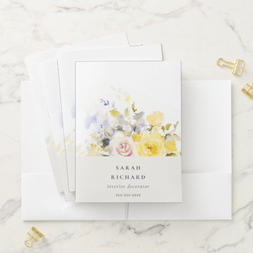 Elegant Modern Boho Vinatge Colorful Rose Floral Pocket Folder