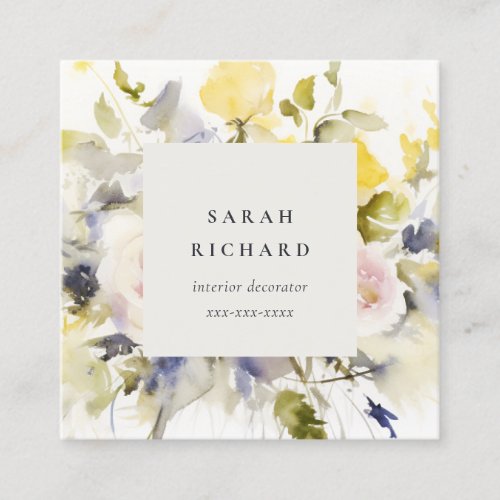 Elegant Modern Boho Vinatge Colorful Rose Floral Square Business Card