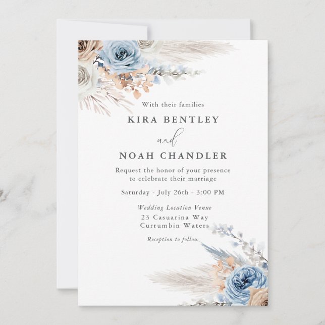 Elegant Modern Boho Watercolor Flowers Wedding Invitation (Front)