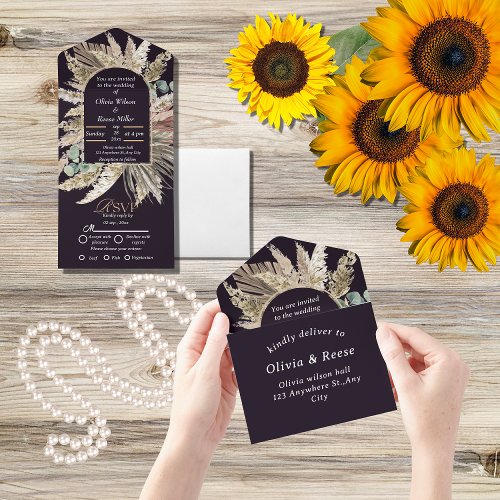 Elegant modern  boho  wedding all in one invitation