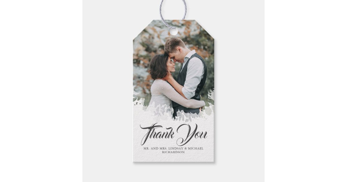 Elegant Modern Boho Wedding Thank You Photo Gift Tags | Zazzle