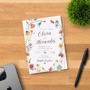 Elegant Modern Boho Wildflower Wedding Acrylic Invitations