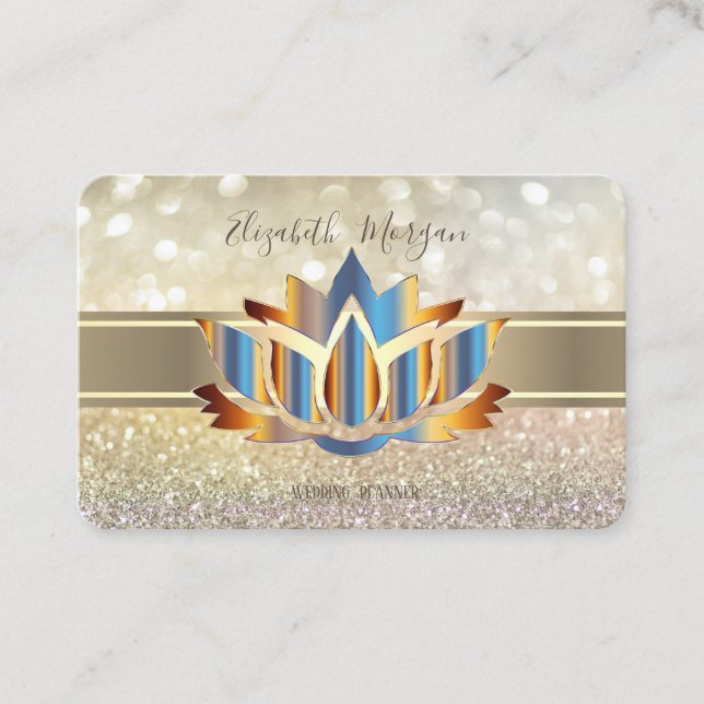 Elegant Modern Bokeh,Gold Stripe Lotus Business Card (Front)