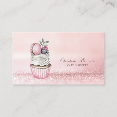 Elegant Modern Bokeh Watercolor Cupcake Macaron Business Card