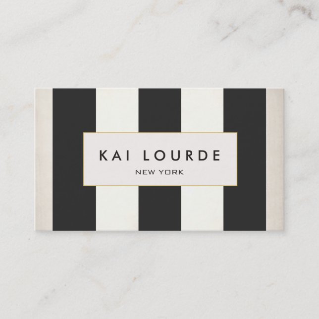 Elegant Modern Bold Black and White Striped Business Card (Front)