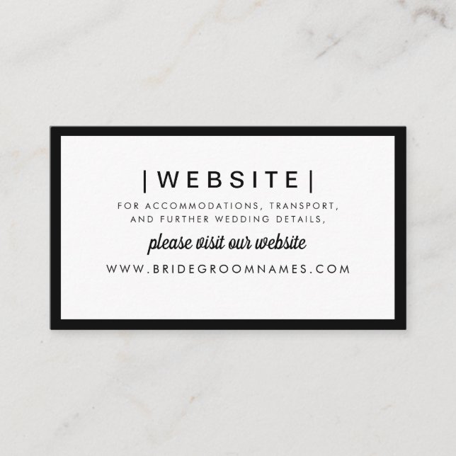 Elegant Modern Bold Black Stylish Wedding Website Enclosure Card (Front)