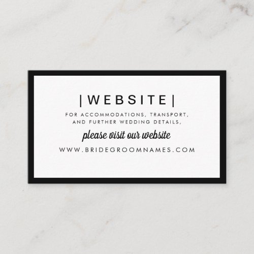 Elegant Modern Bold Black Stylish Wedding Website Enclosure Card