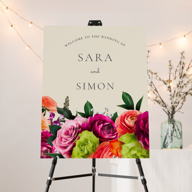 Elegant  modern bold floral wedding welcome sign  (In Situ (Stand))
