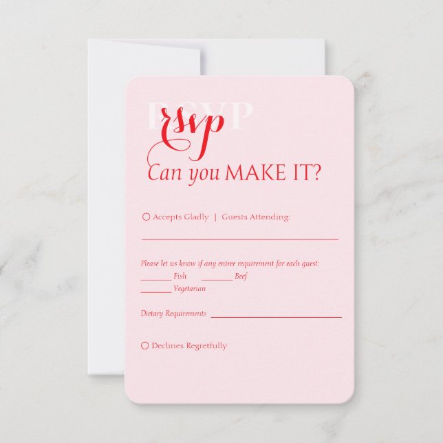 Elegant Modern Bold Red Pink Wedding RSVP Card (Front)