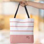 Elegant Modern Bold Stripes Monogram Initials Pink Tote Bag<br><div class="desc">Elegant contemporary design features a mix of thick bands and thin stripes in crisp white and modern pink.  Add two or three monogrammed initials in stylish black script. Design repeats on back.  Custom color requests accepted.</div>