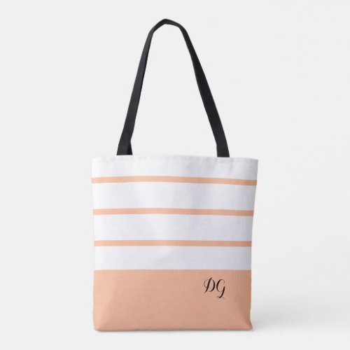 Elegant Modern Bold Stripes Monogram Trendy Peach Tote Bag