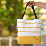 Elegant Modern Bold Stripes Monogram Yellow Black Tote Bag<br><div class="desc">Elegant contemporary design features a mix of thick bands and thin stripes in crisp white and modern resort yellow.  Add two or three monogrammed initials in stylish black script. Design repeats on back.  Custom color requests accepted.</div>