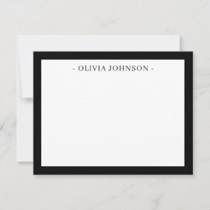 Elegant Modern Border Black White Flat Note Card