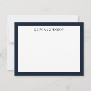 Elegant Modern Border Navy White Flat Note Card