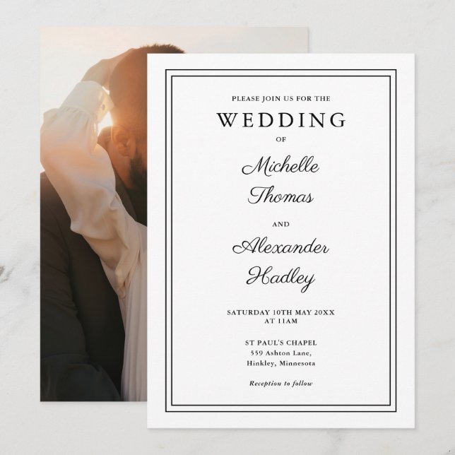 Elegant Modern Border Photo Wedding Invitation (Front/Back)