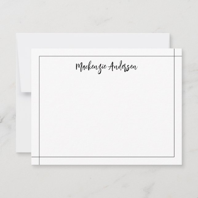 Elegant Modern Border Square Black and White Note Card (Front)