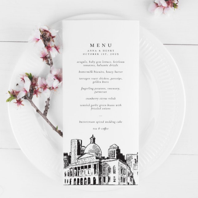 Elegant Modern Boston Sketch New England Wedding Menu (Creator Uploaded)