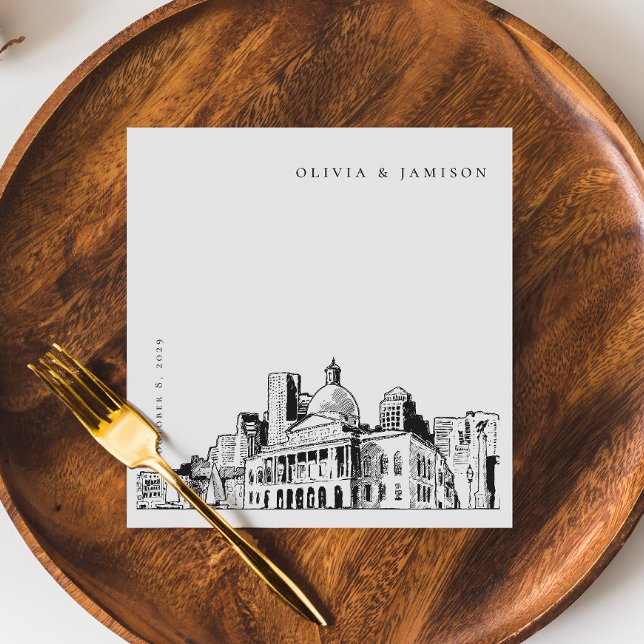 Elegant Modern Boston Sketch New England Wedding Napkins (Creator Uploaded)