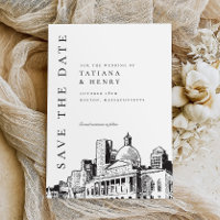 Elegant Modern Boston Sketch Wedding Save the Date