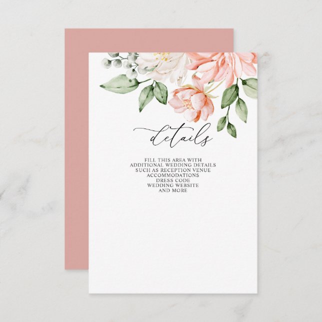 Elegant Modern Botanical Blush Floral Wedding Enclosure Card (Front/Back)