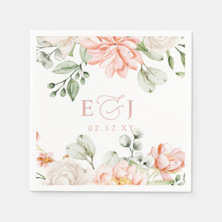 Elegant Modern Botanical Blush Pink Floral Wedding Napkins