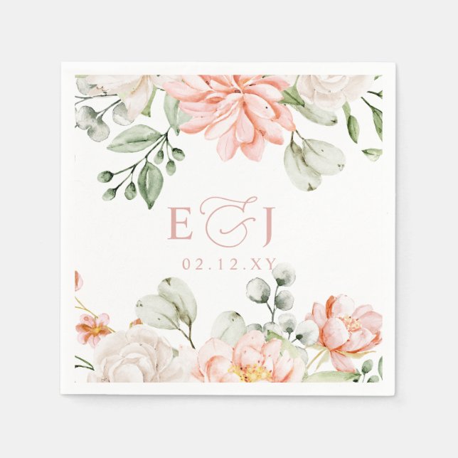 Elegant Modern Botanical Blush Pink Floral Wedding Napkins (Front)