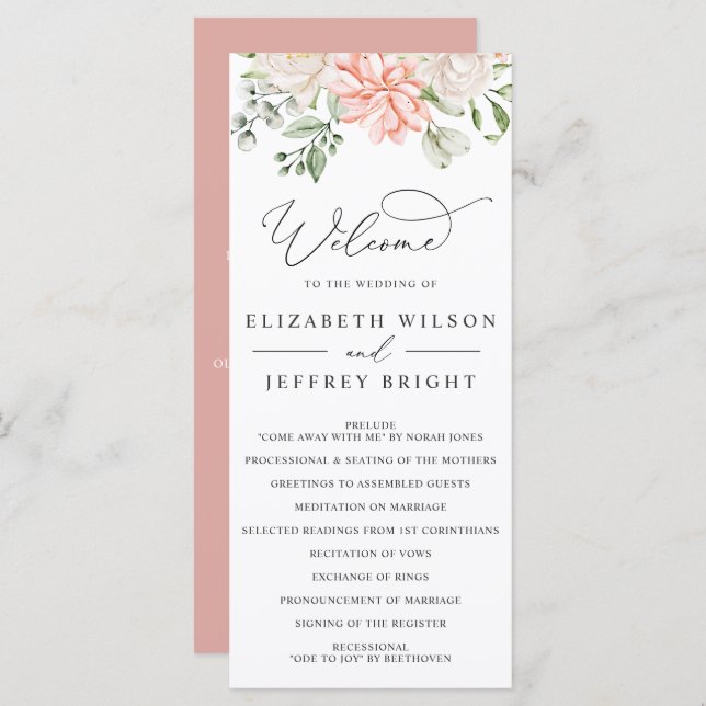 Elegant Modern Botanical Blush Pink Floral Wedding Program (Front/Back)