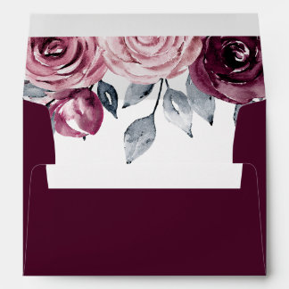 Elegant Modern Botanical Burgundy Floral Wedding Envelope