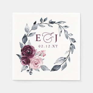 Elegant Modern Botanical Burgundy Floral Wedding Napkins
