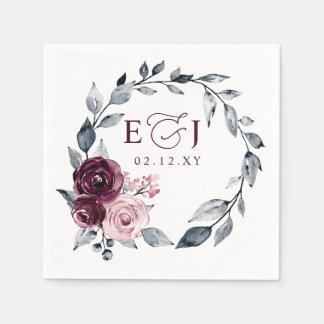Elegant Modern Botanical Burgundy Floral Wedding Napkins