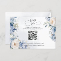 Elegant Modern Botanical Dusty Blue Floral QR CODE RSVP Card