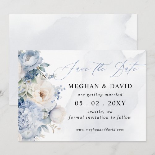 Elegant Modern Botanical Dusty Blue Floral Save The Date