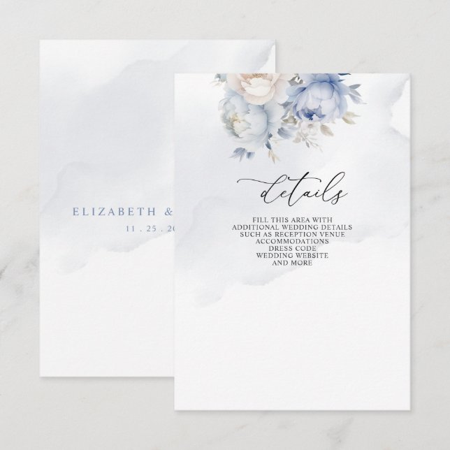 Elegant Modern Botanical Dusty Blue Floral Wedding Enclosure Card (Front/Back)