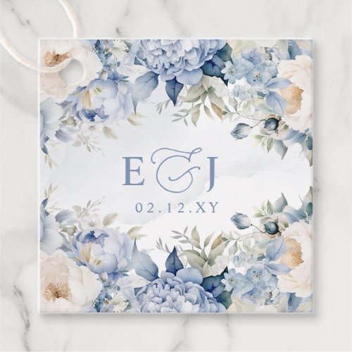 Elegant Modern Botanical Dusty Blue Floral Wedding Favor Tags