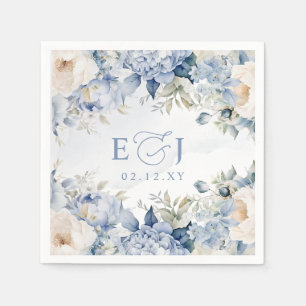 Elegant Modern Botanical Dusty Blue Floral Wedding Napkins
