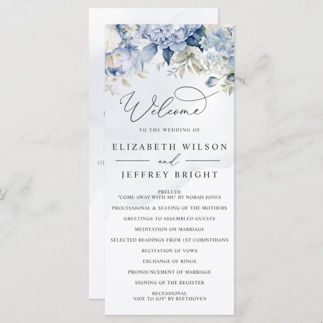 Elegant Modern Botanical Dusty Blue Floral Wedding Program (Front/Back)
