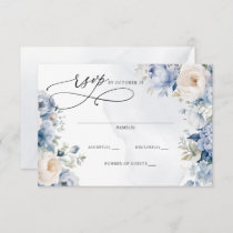 Elegant Modern Botanical Dusty Blue Floral Wedding RSVP Card