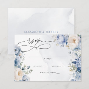 Elegant Modern Botanical Dusty Blue Floral Wedding RSVP Card