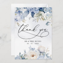 Elegant Modern Botanical Dusty Blue Floral Wedding Thank You Card