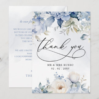 Elegant Modern Botanical Dusty Blue Floral Wedding Thank You Card